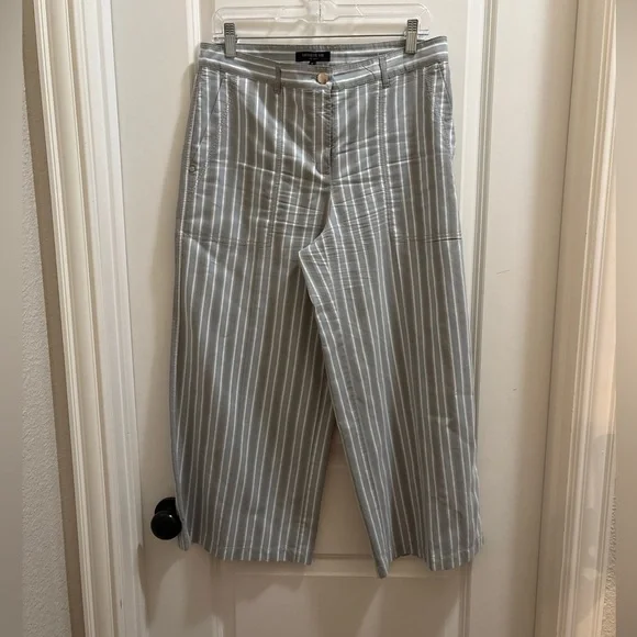 Lafayette 148 Blue And Gray Fulton Elixir Stripe Crop Wide Leg Pants Culotte